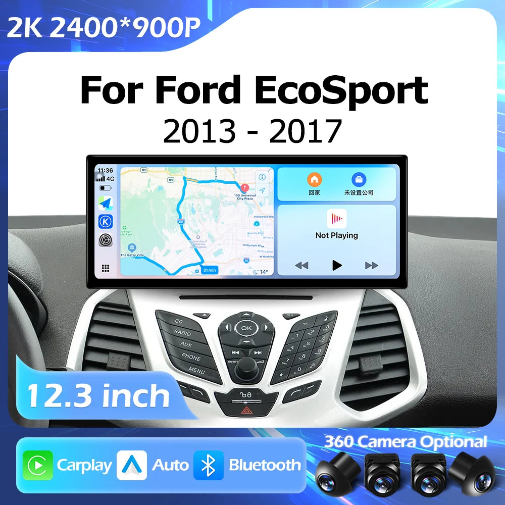 12.3" Android Screen for Ford EcoSport (2013–2017) — Wireless CarPlay, Android Auto, GPS, DSP, WiFi