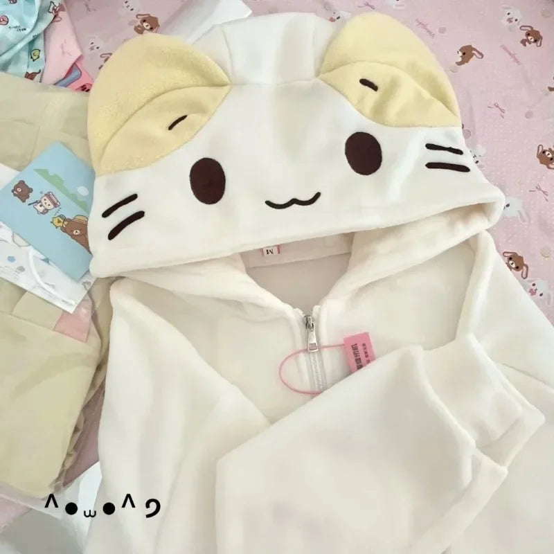Women's Kawaii Fleece Hooded Cardigan Jacket
