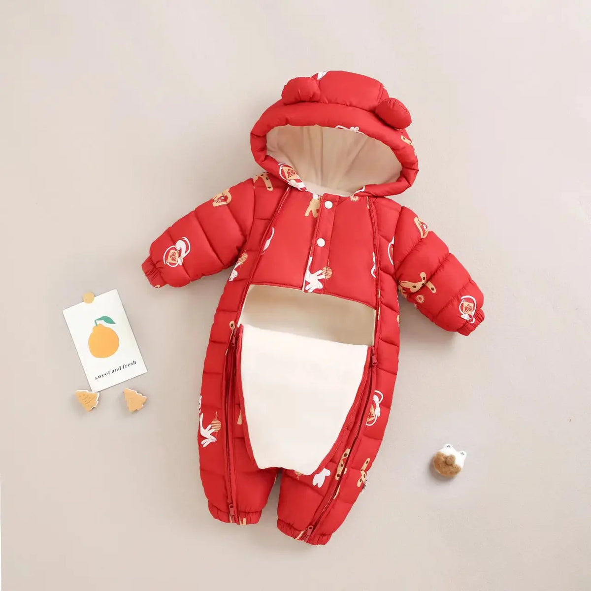 Baby Velvet-Lined Printed Jumpsuit - Thick Winter Romper 3-24 Months - photo 12