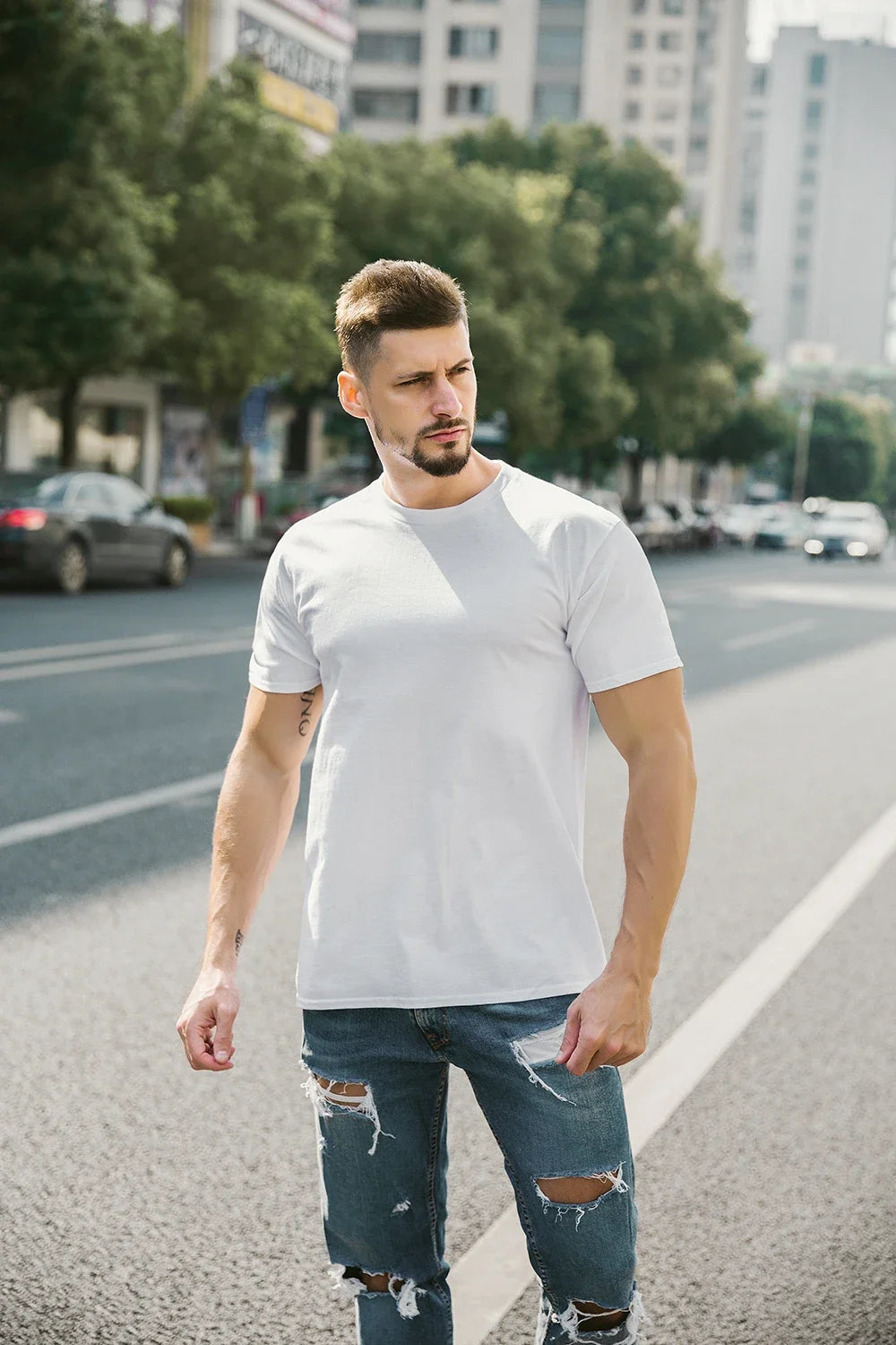 EU size 100% pure cotton custom T-shirt front and back team school uniform store logo text photo for men's personalized high-end