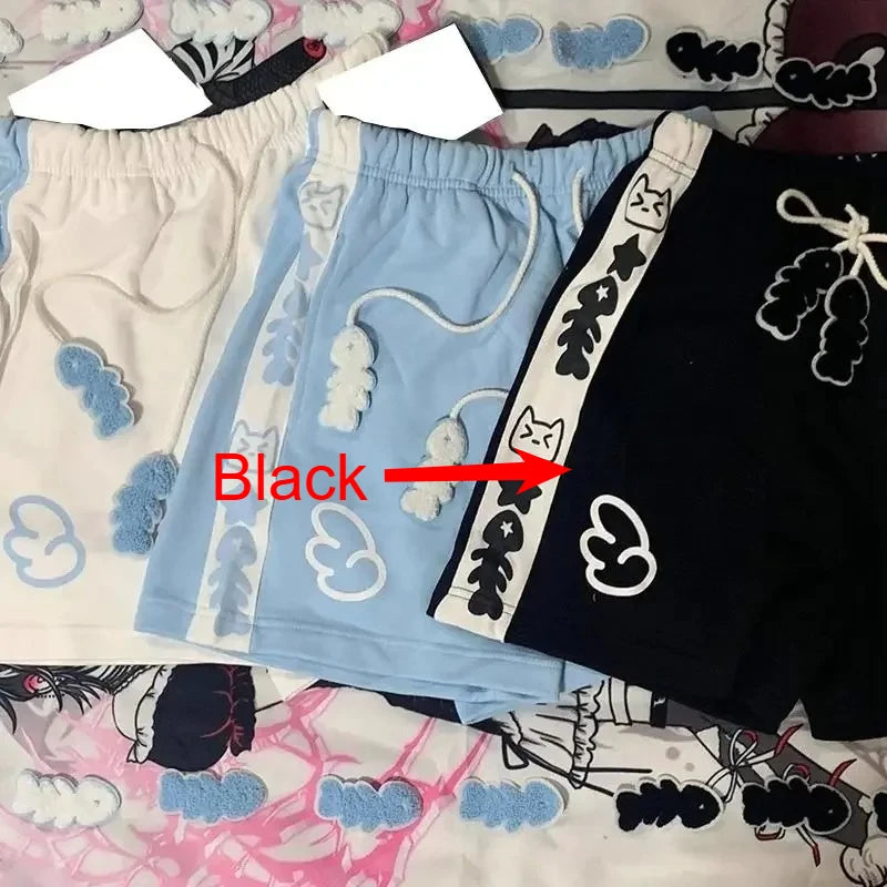 Summer Japanese High Waisted Shorts Women Cute Cat Cartoon Print Cotton Short Pants Casual Fashion Female Bottoms Shorts New
