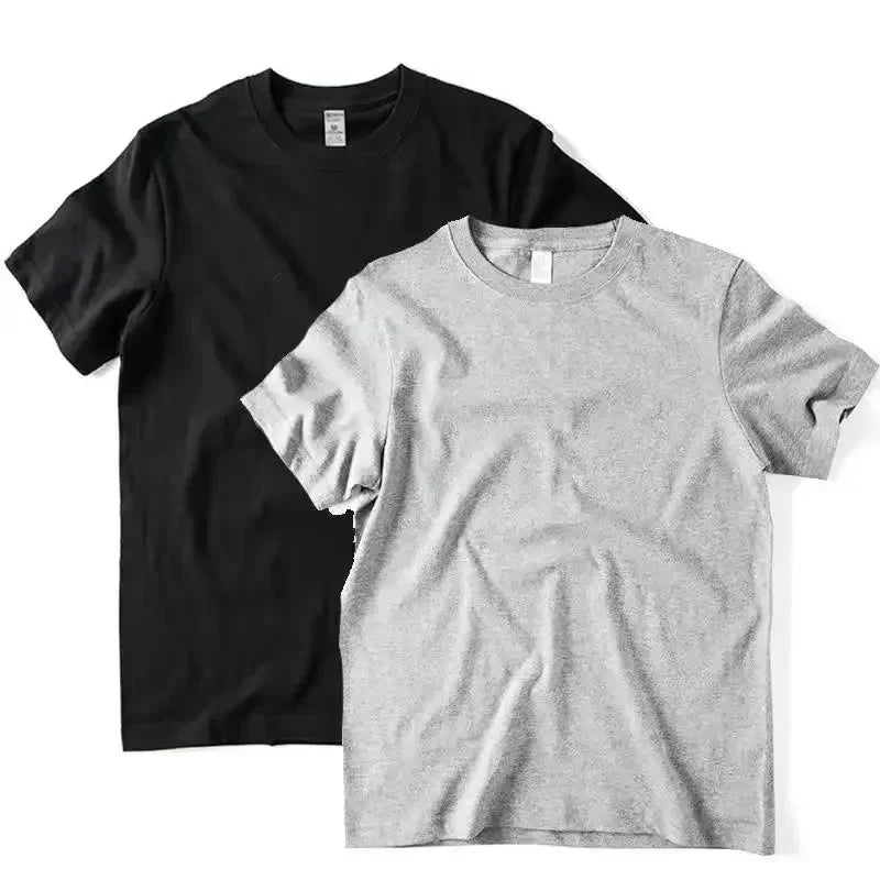 2pcs Solid Color T-shirt 100% Cotton Men Women White O-Neck Loose Short-sleeved Basic Models All-match T-shirt Couple Tops Black