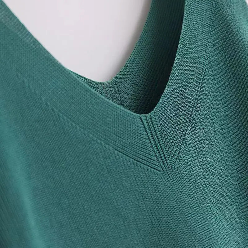 Plus Knit Tank Top V-Neck Ice Silk Sleeveless 2026 Summer Clothing Vests for Women Korean Fashion Loose Elegant Casual Cami Top