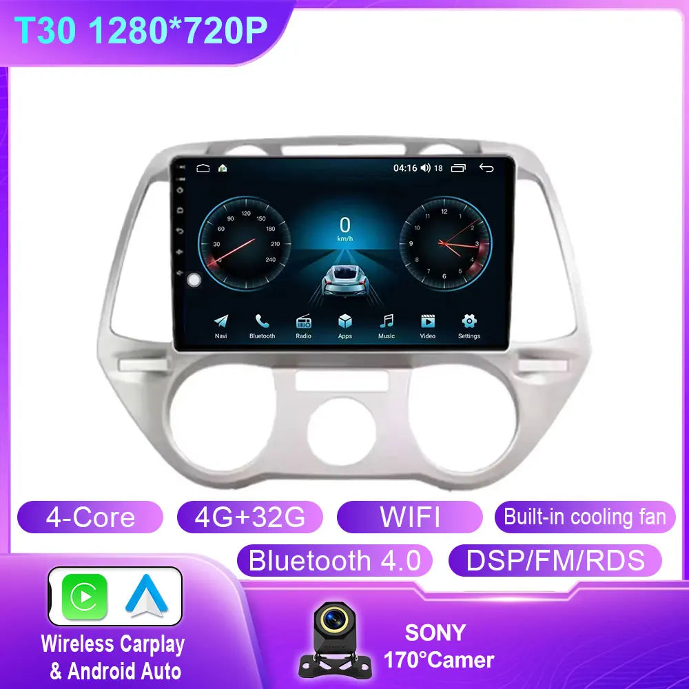 Android 16 Carplay For Hyundai i20 2008 2009 2010 2011 2012 Car Radio Stereo Multimedia Video Player DSP GPS 4G WIFI QLED Screen