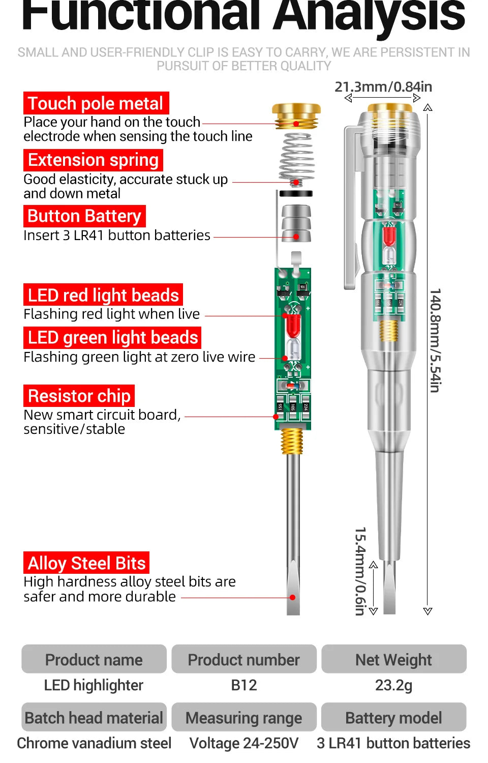 ANENG B12 voltage detector test Pen  Induced Electric Screwdriver Probe Zero Live Wire Detection Sensor household tester