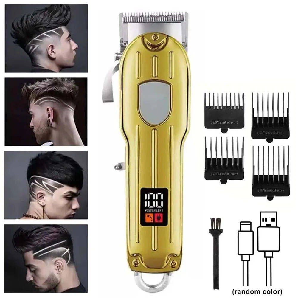 Professional Men's Cordless Electric Clipper, T-Blade Beard Trimming Kit, Haircutting Set with LED Display, Gift for men
