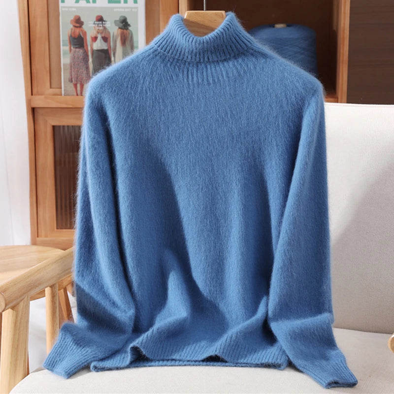 Women's High Collar Knit Sweater, Thick Pullover