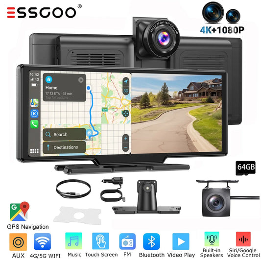10.26" 4K Dash Cam Car Stereo with Apple CarPlay & Android Auto