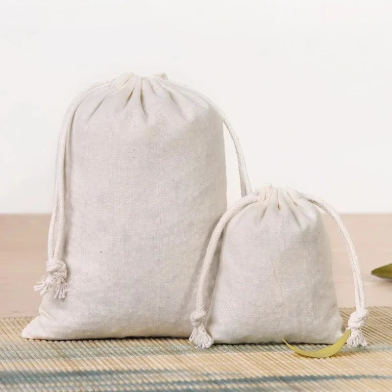 Natural Cotton Drawstring Storage Bags Christms Wedding Gift DIY Plain Pouch Reusable Home Organize Dustbag