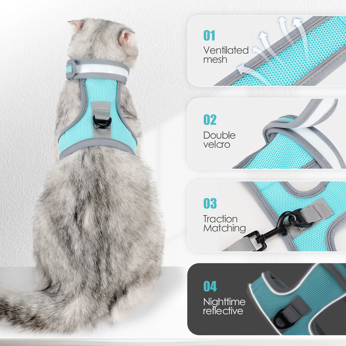 Cat Harness-Escape Proof Adjustable Cat Harness,Comfortable Soft,Walking Travel Kitten Harness for Small Medium Large Cats