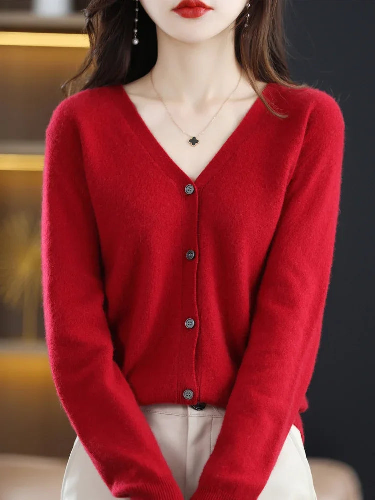 Women's Thin V-Neck Knit Cardigan - Open Front Spring Sweater