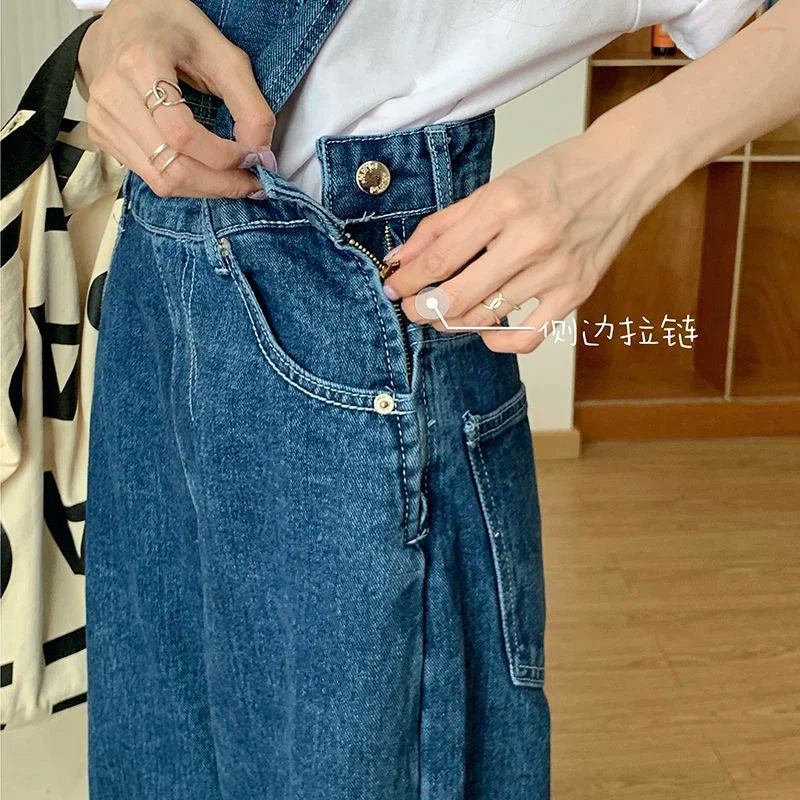 New Summer Fashion Denim Jumpsuits for Women Wide Leg Jeans Overalls Korean Baggy Suspender Pants Korean Streetwear Trousers