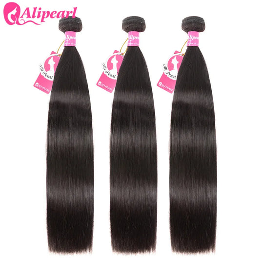 AliPearl Hair Brazilian Straight Hair Weave Bundles High Ratio Human Hair 3 or 4 Bundles Natural Black Remy Hair Extensions