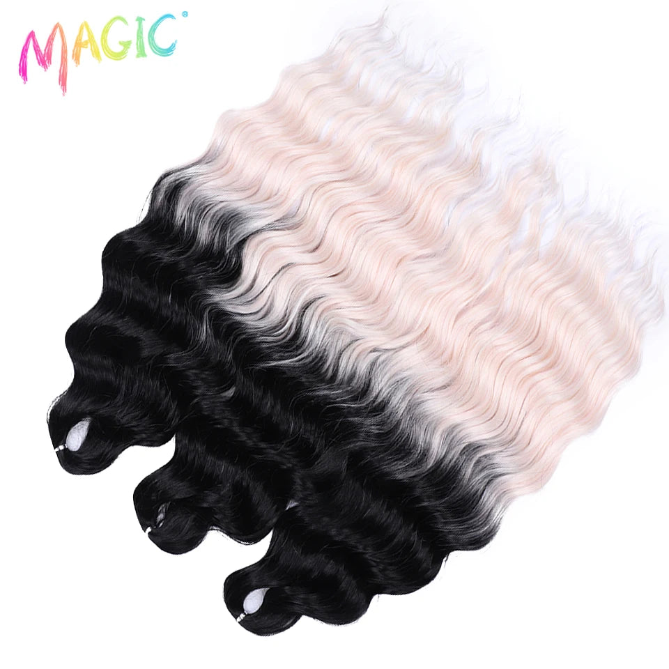 Anna Synthetic Hair 24 Inch Water Wave Braiding Hair Extensions Ombre Blonde Deep Wave Afro Curl Twist Crochet Hair for Women