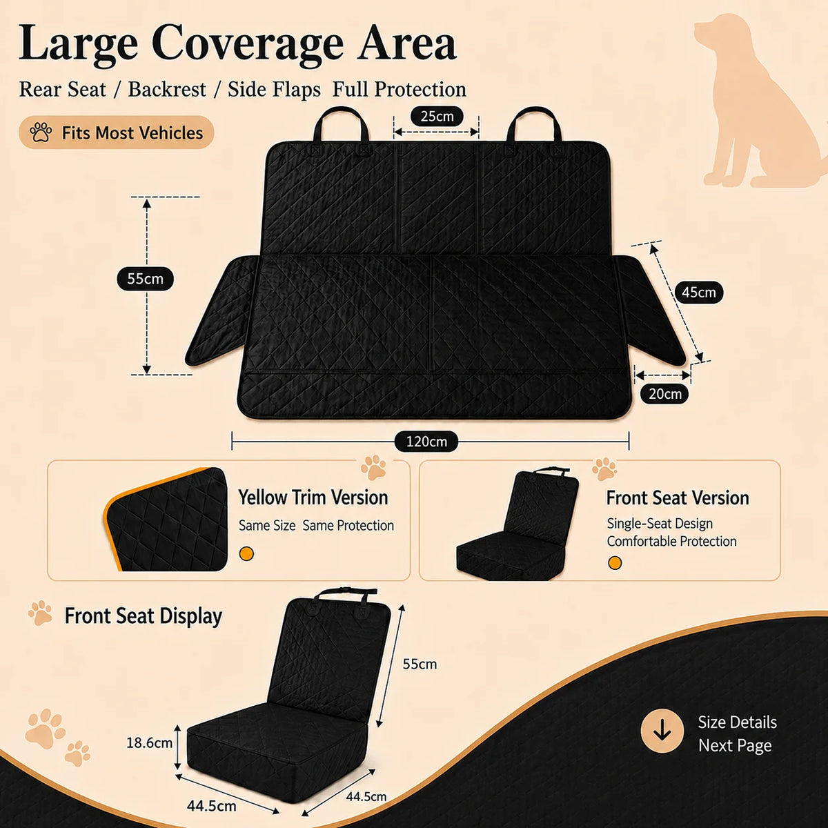 Pet Car Seat Cover - Front or Rear Bench, Waterproof – photo 6