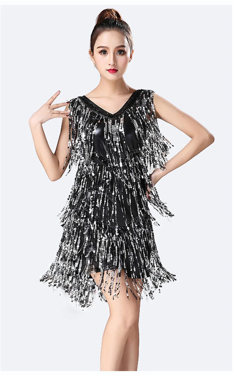 Women's sequin tassel Latin dance dress