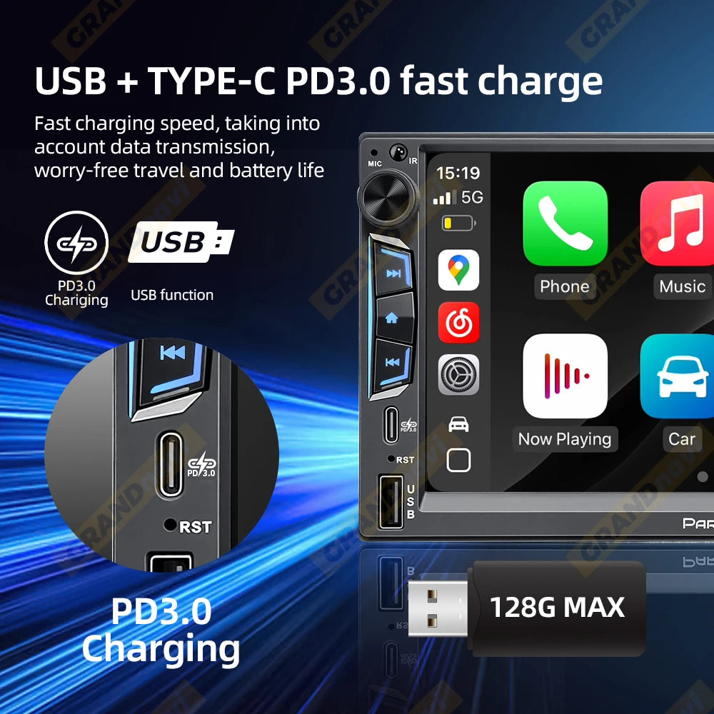 2DIN 7inch Car Radio MP5 Player Wireless CarPlay Android Auto Mirrorlink Touch Screen Bluetooth FM Stereo PD3.0 Fast Charging