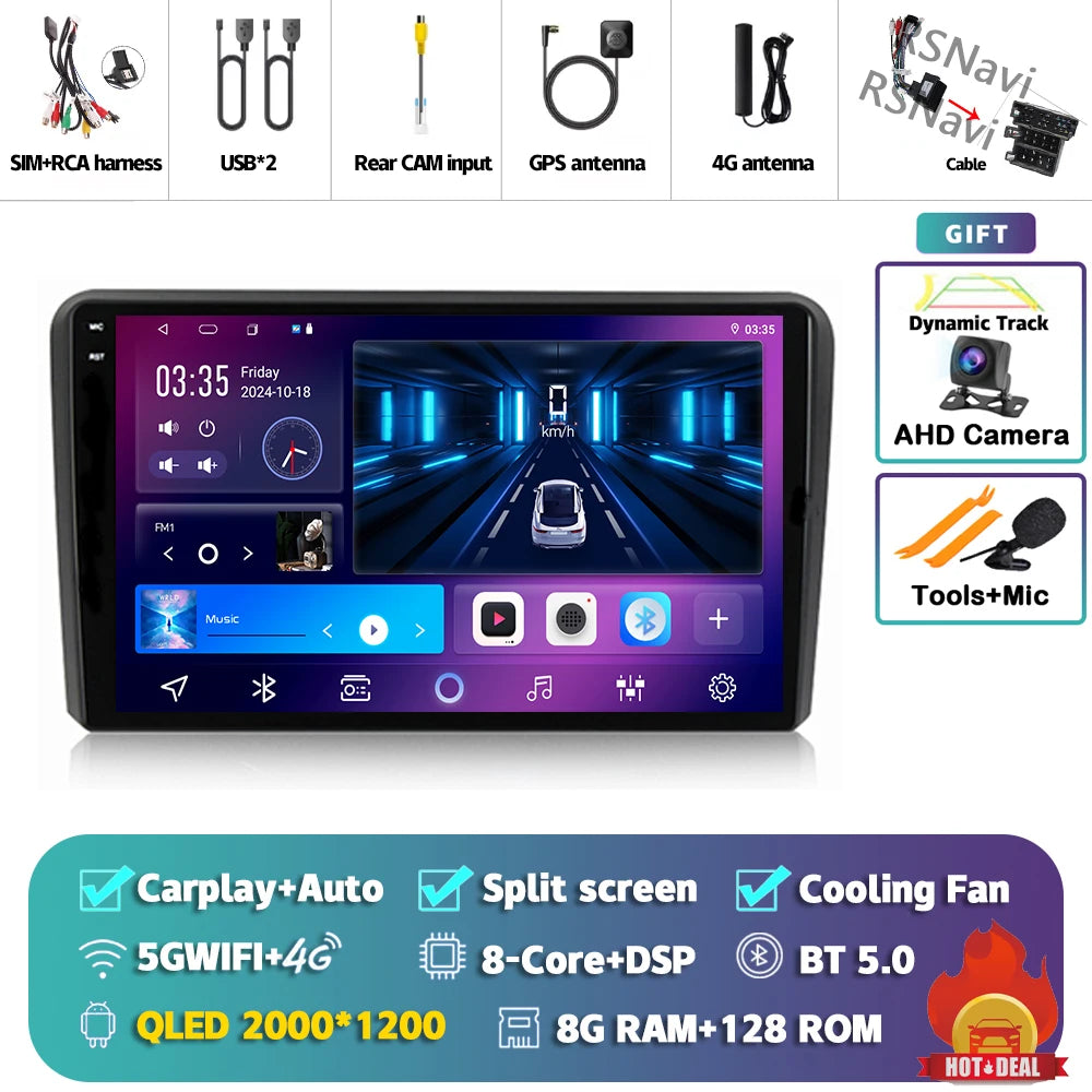 Android 16 Carplay Auto GPS Navigation For Audi A3 8P 2003 - 2013 Radio Multimedia Player 2Din Head Unit Video Stereo Car Radio