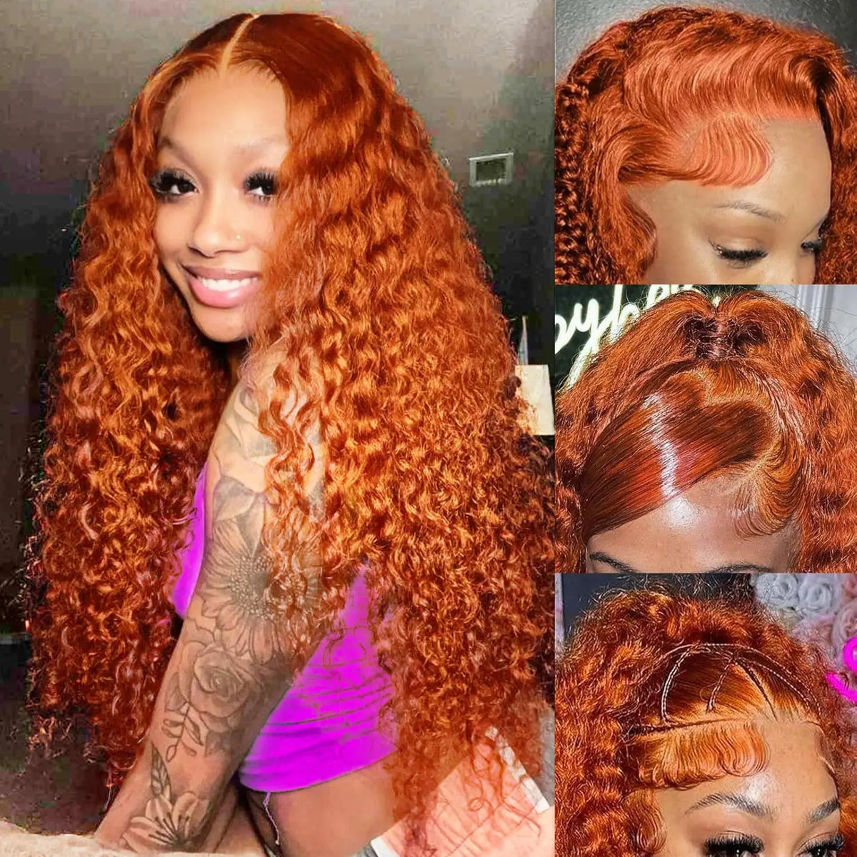 Curly Wig Human Hair Peruvian Deep Wave 13x6 HD Lace Front Wigs Human Hair For Black Women Pre Plucked Orange Ginger Color #350 13x4 Transparent Lace Frontal Human Hair Wig 240%