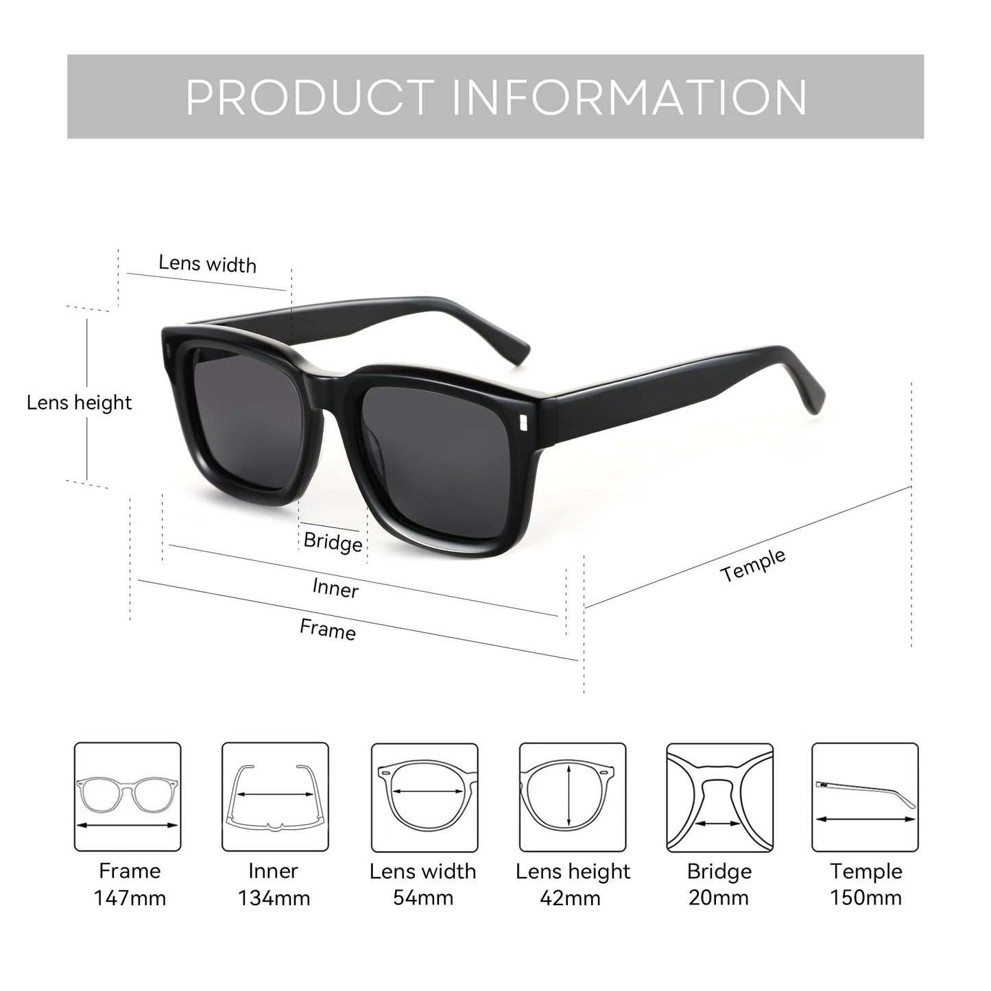 ZENOTTIC Polarized Square Sunglasses — Handmade Acetate Frame