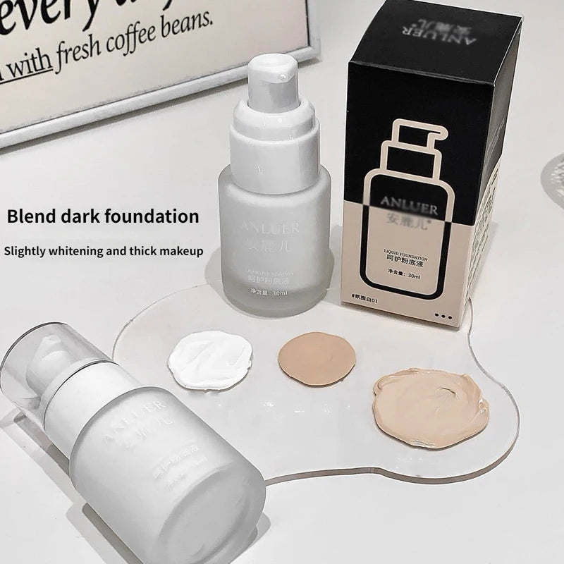 Matte White Liquid Foundation Makeup Buildable Coverage Primer & Concealer Stick Waterproof & Long-Lasting for Halloween Cosplay