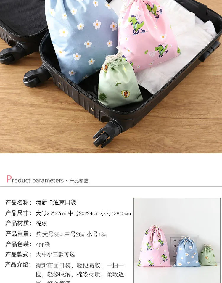 Cute Cotton Travel Storage Bag Drawstring Bag Dustproof Clothes Socks Cosmetic Packaging Organizer Drawstring Pocket