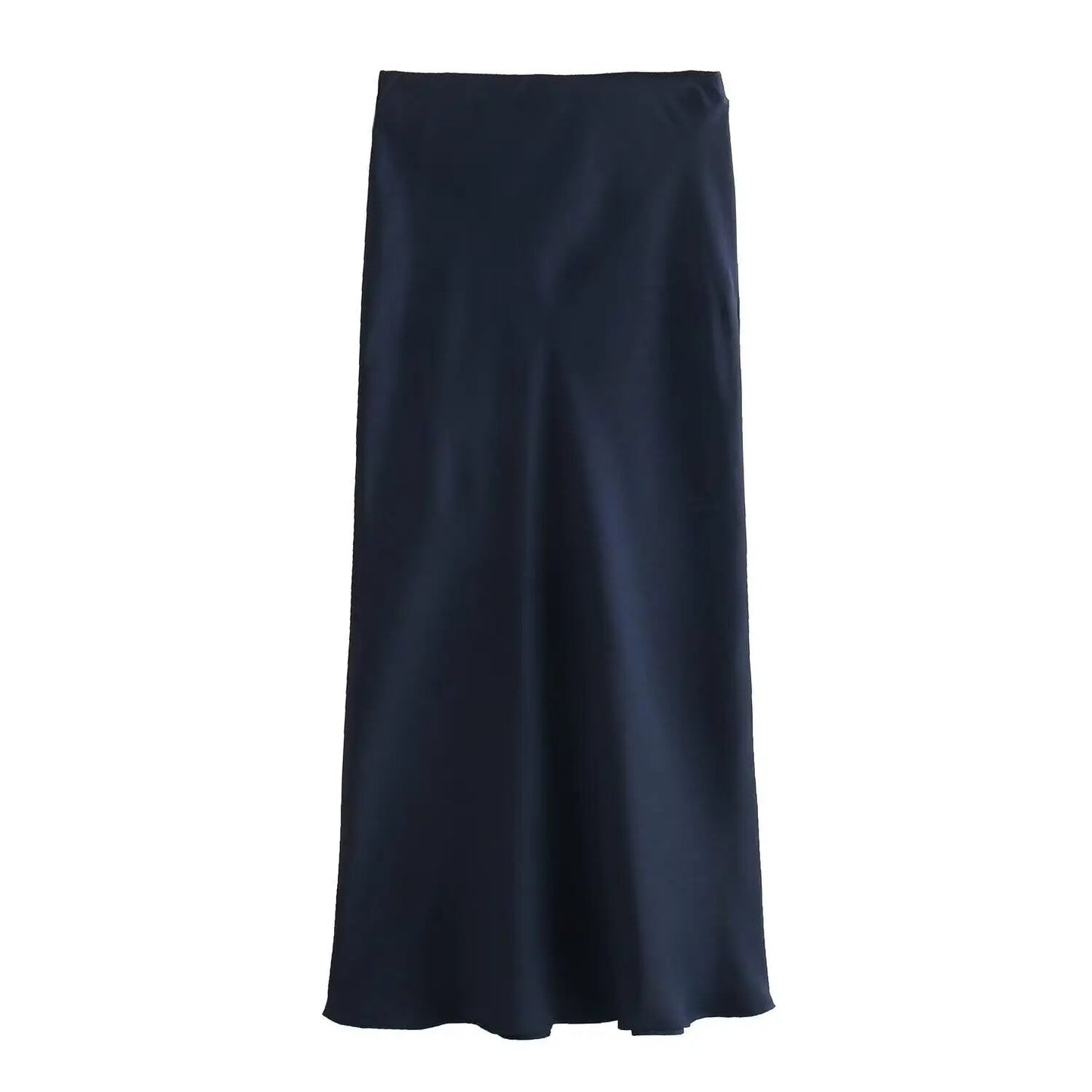 High-Waist Satin Midi Skirt – Elegant Office A-Line Skirt