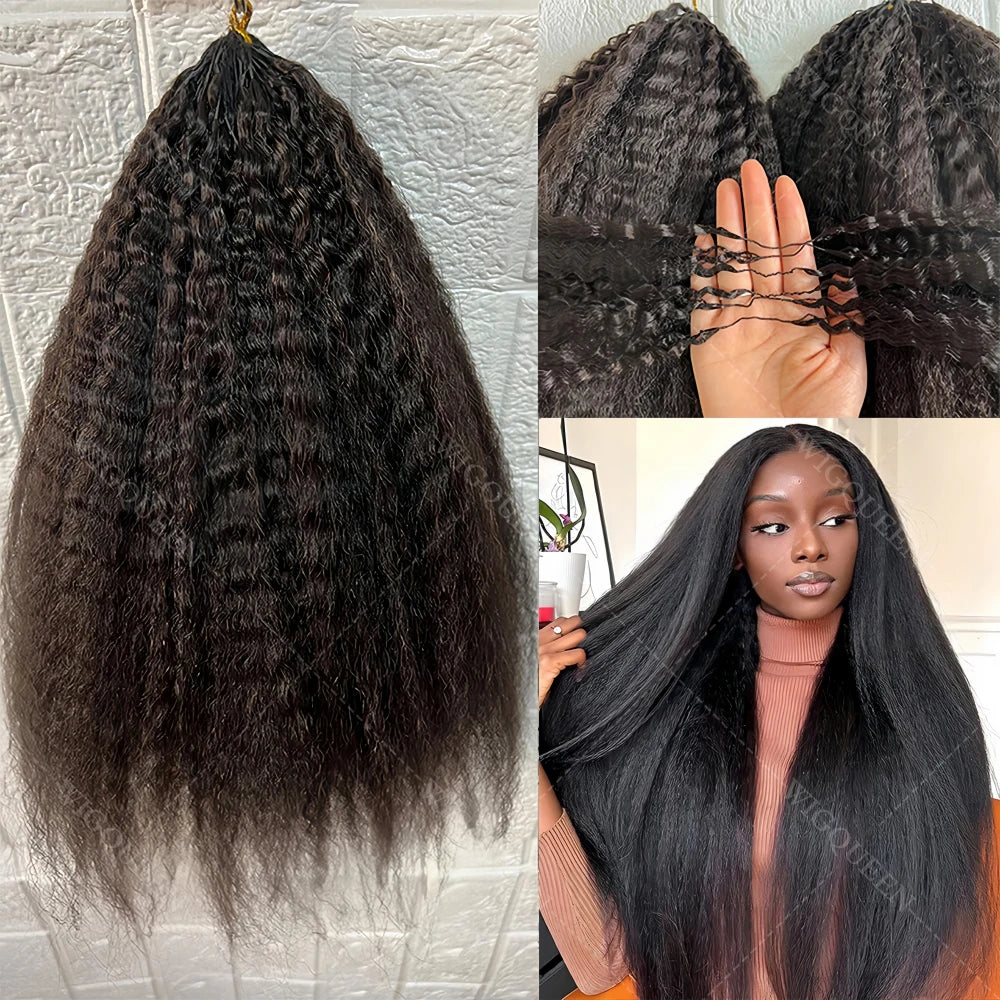 12A Invisible String Kinky Straight Crochet Human Hair Feather Hair Extensions PreLooped Yaki Straight Crochet Hair For Braiding