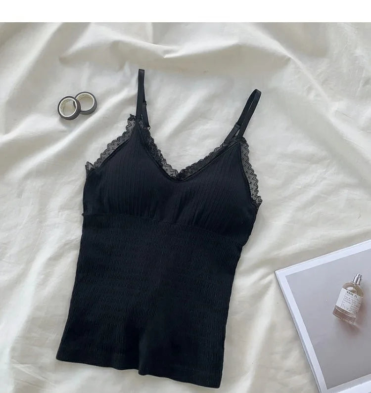 Women's Padded Lace Camisole — Sleeveless Tank Top with Bra