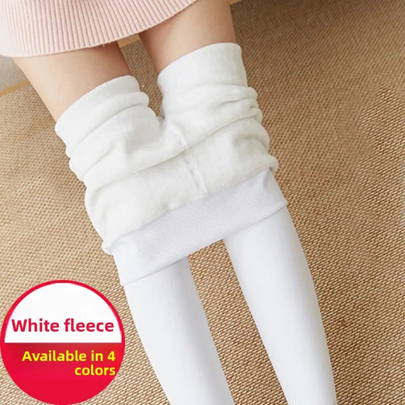 Women's Fleece Lined Footed Base Layer Tights - Skin Tone & Black