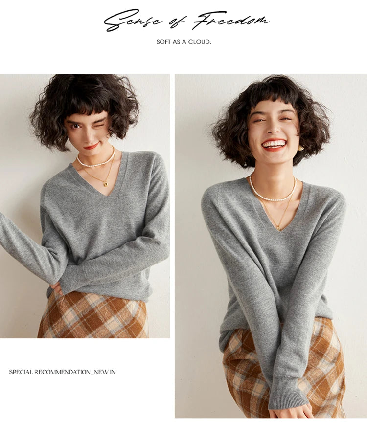Women's Cashmere V-Neck Sweater, Knit Pullover