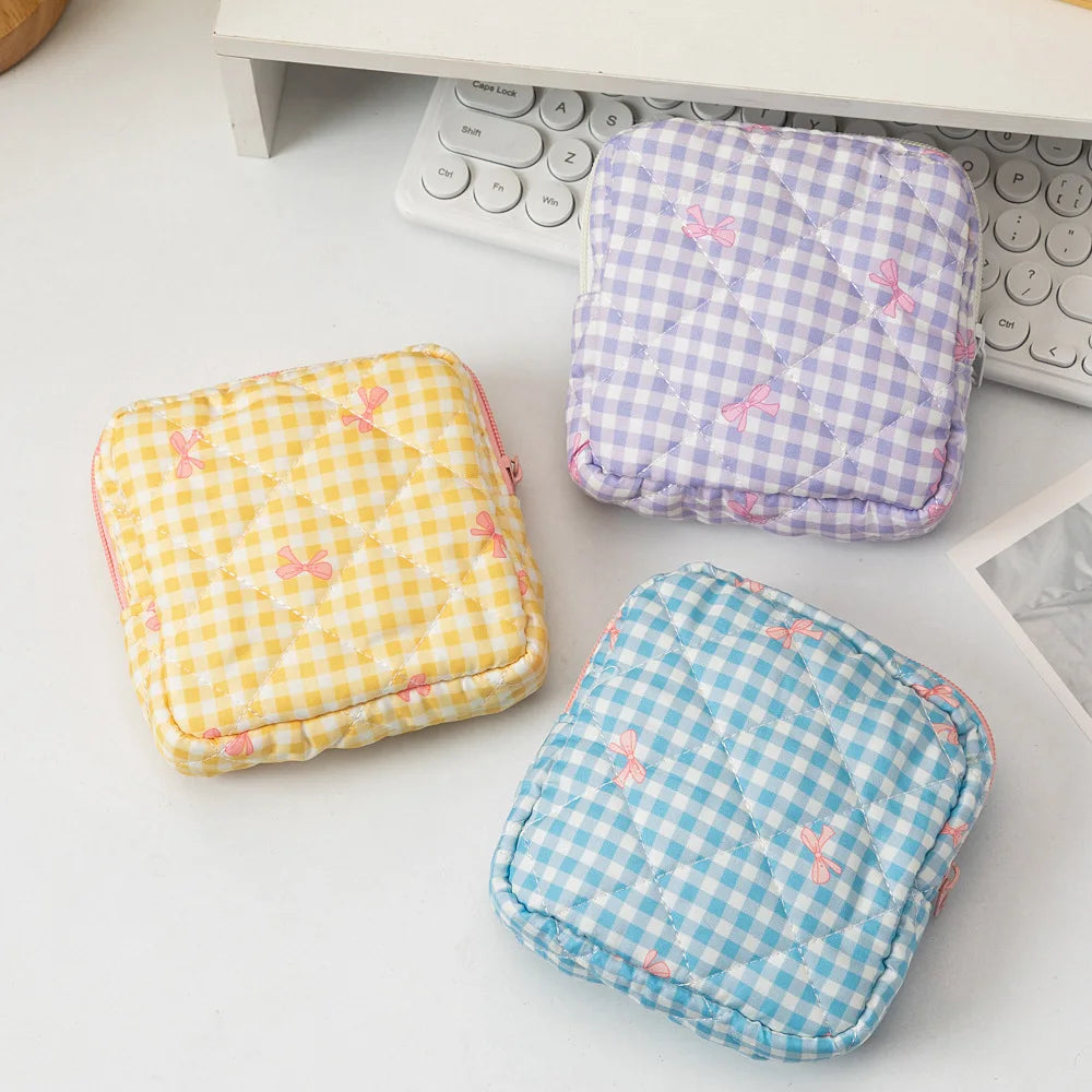 Cute Large Capacity Sanitary Napkin Storage Bags Cartoon Bow Portable Girls Physiological Period Tampon Organiser Bag Pouch
