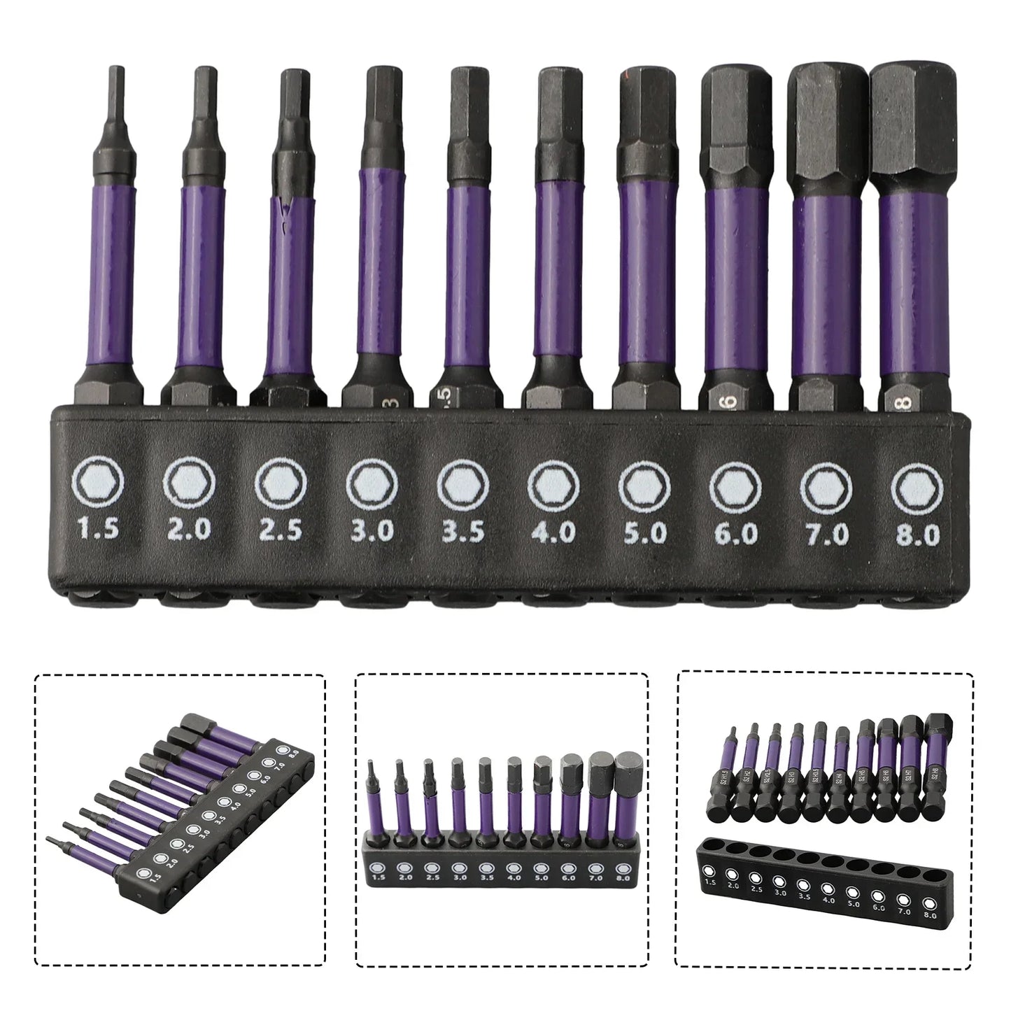 10Pcs Hex Head Wrench Drill Bit With Screwdrivers Bit Holder Set 1/4" Quick Release Shank Magnetic Screwdriver Bit Tools H1.5-H8