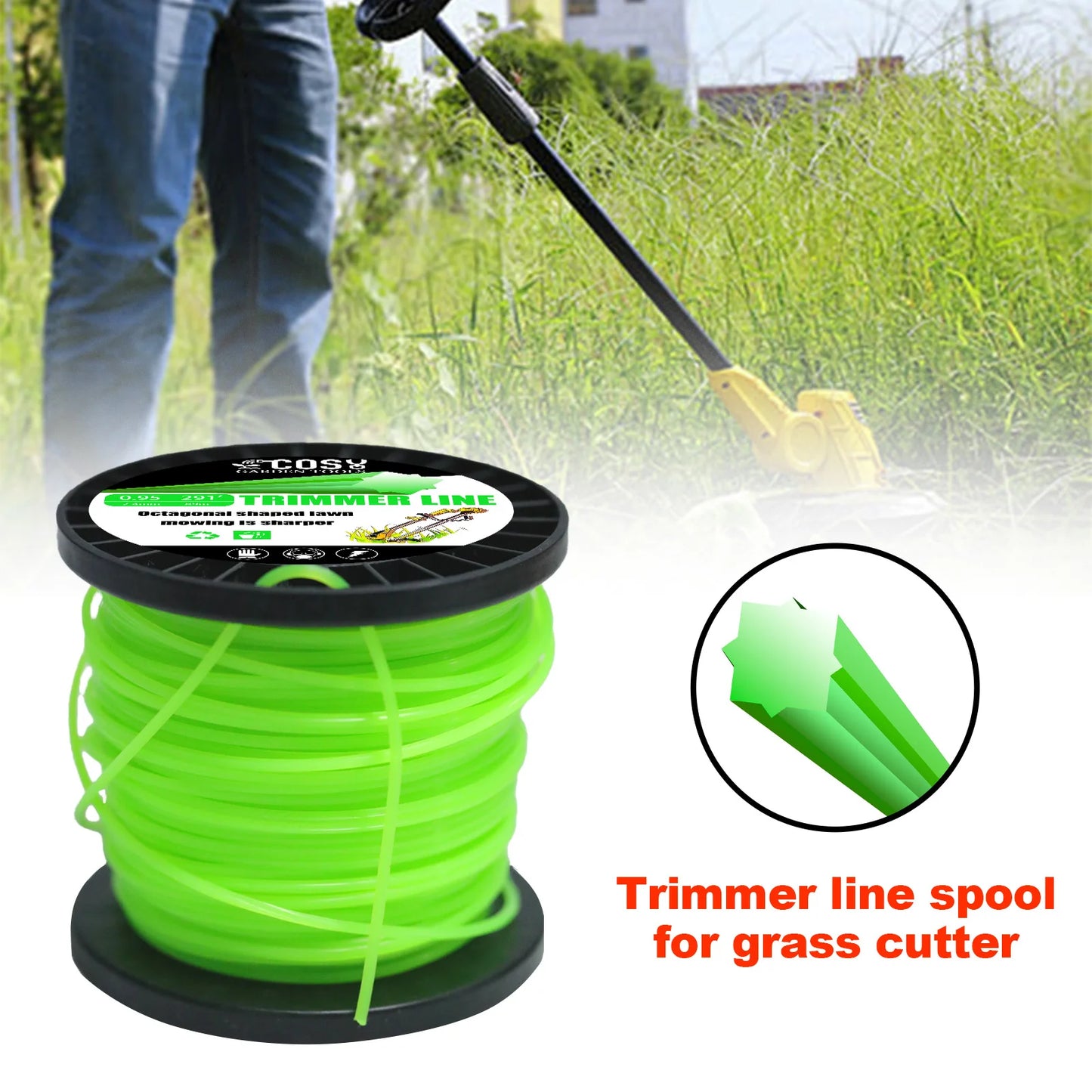 TSES 59m~130m Green String Trimmer Line Roll Durable Octagonal Shape Nylon Weed Whacker Line Strimmer Line Rope