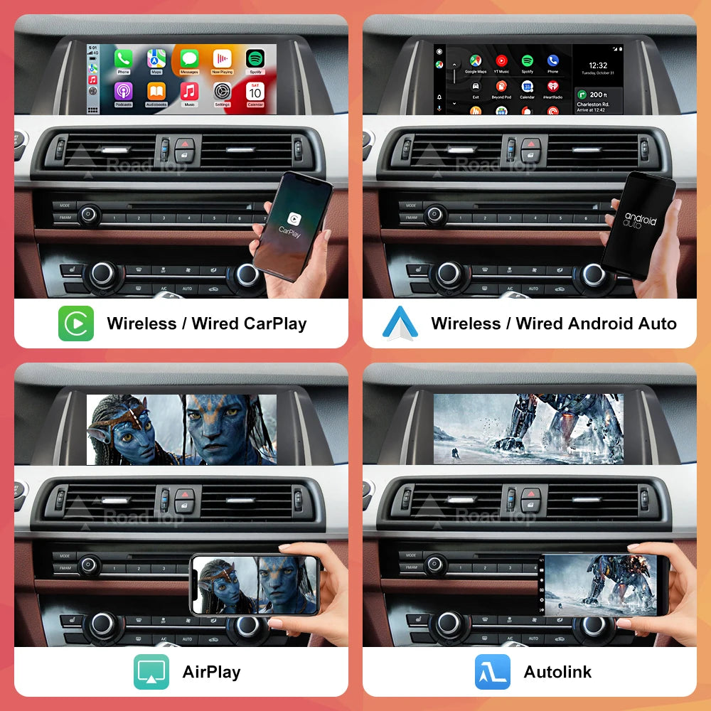 Wireless CarPlay & Android Auto Display Screen, Compatible with BMW 5 Series F10 F11 (CIC/NBT)