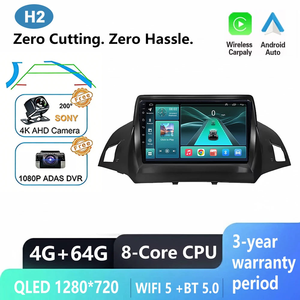 Android Car Stereo for Ford C-MAX, Kuga 2 & Escape 3 (2012–2019) — Wireless CarPlay, Android Auto, GPS, WiFi