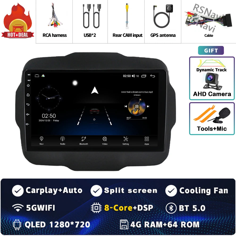 Android 16 For Jeep Renegade 2016 - 2020 2K QLED Android Car Radio Multimedia Video Player GPS AI Voice CarPlay 4G Stereo
