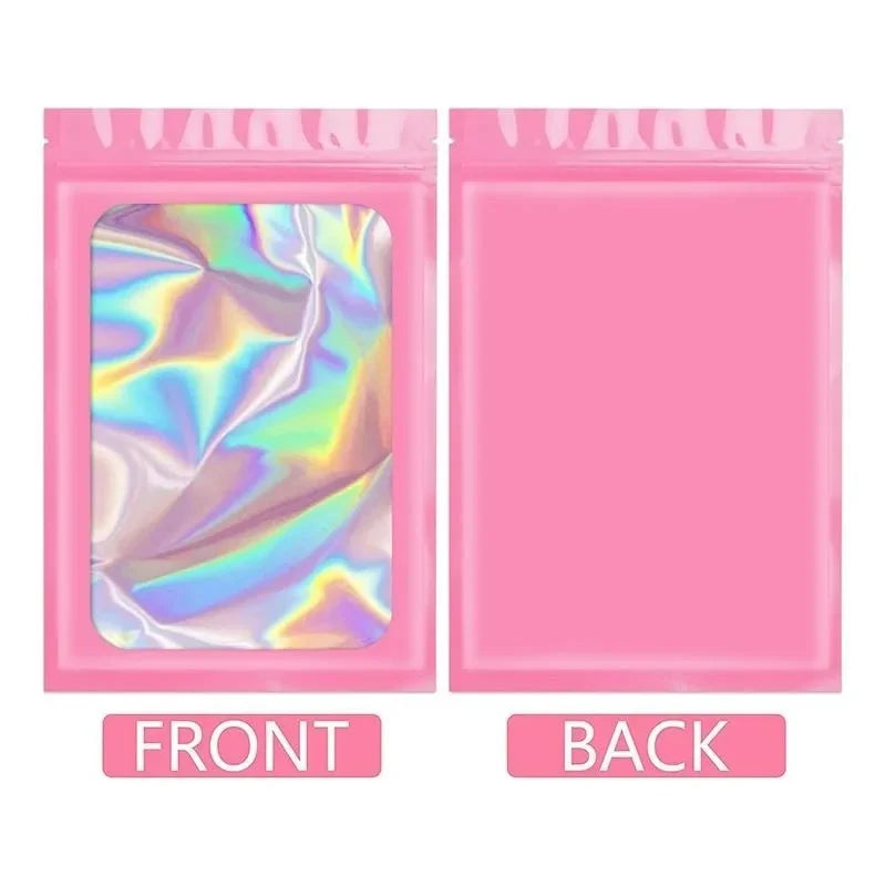100Pcs Holographic Ziplock Bag Plastic Laser Iridescent Zip Bags for Manicure Eyelash Display Earrings Ring Jewelry Stoage Bags