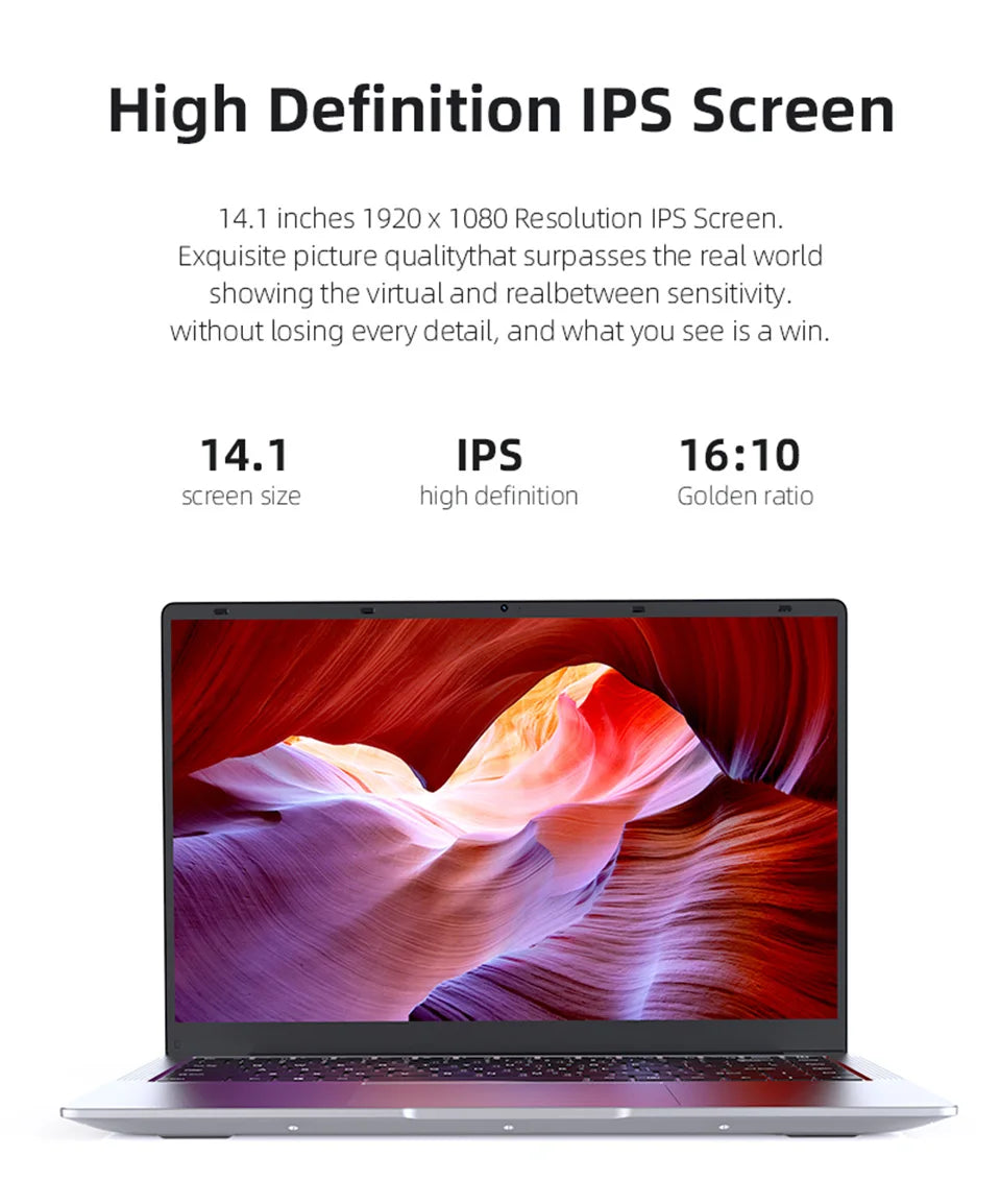Xiaman 14.1 Inch HD Display Laptop Computer Windows 11 Pro Intel Atom A3950 Laptops Lightweight Notebook PC Office Study Computer