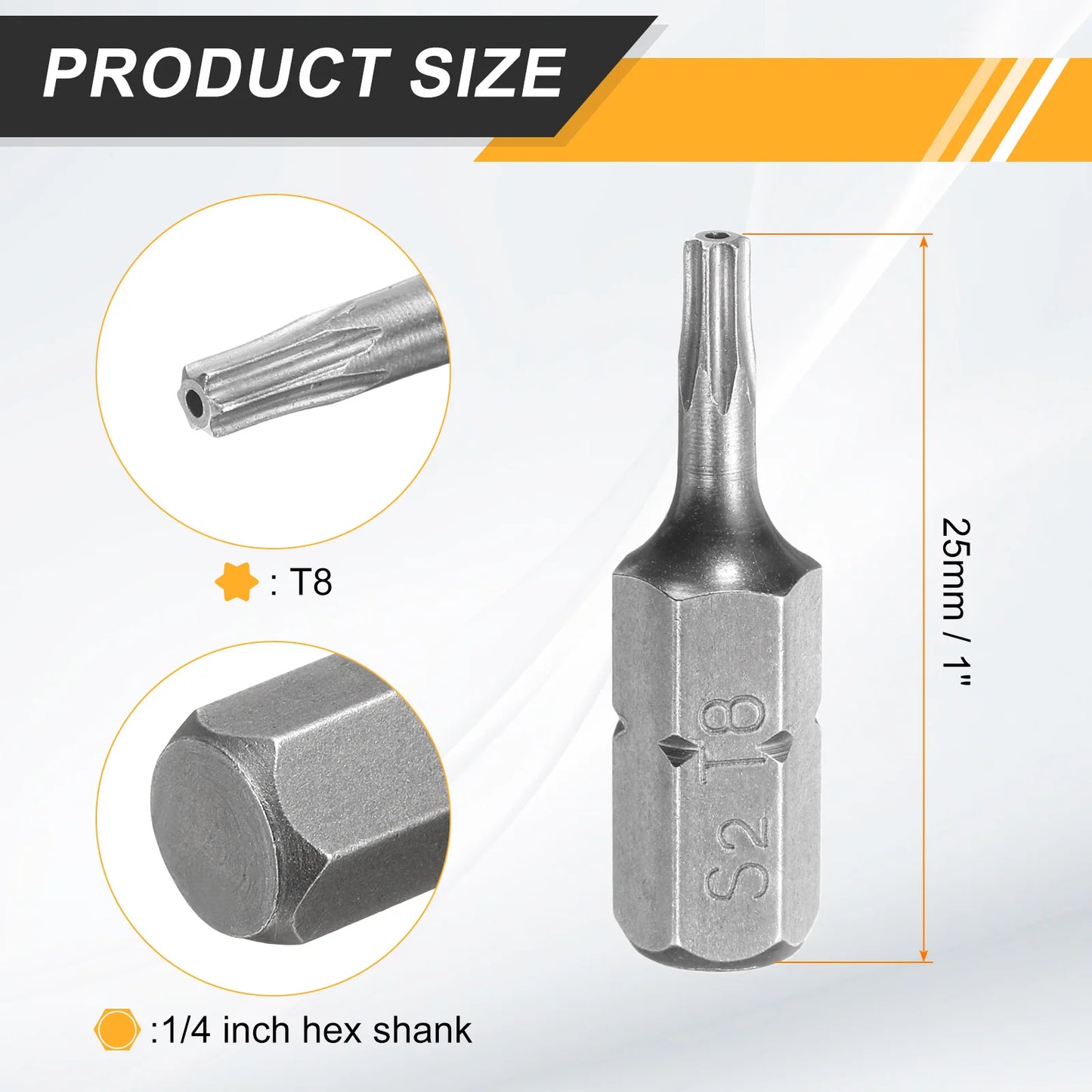 2/5/10pcs T6 T8 T10 T15 T20 T25 T27 T30 T40 Torx Screwdriver Bit 1/4" Hex Shank 25mm S2 Star Head Hex Security Screw Driver Bits