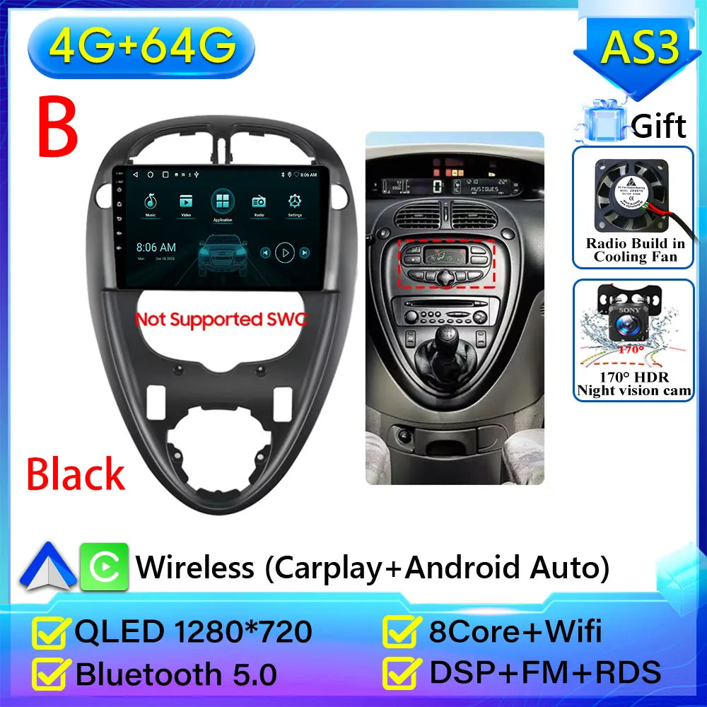 For Citroen Xsara Picasso 1999-2010 Car Radio Carplay Multimedia Player Screen GPS Navigation Android Auto Video Wifi No 2din 2K