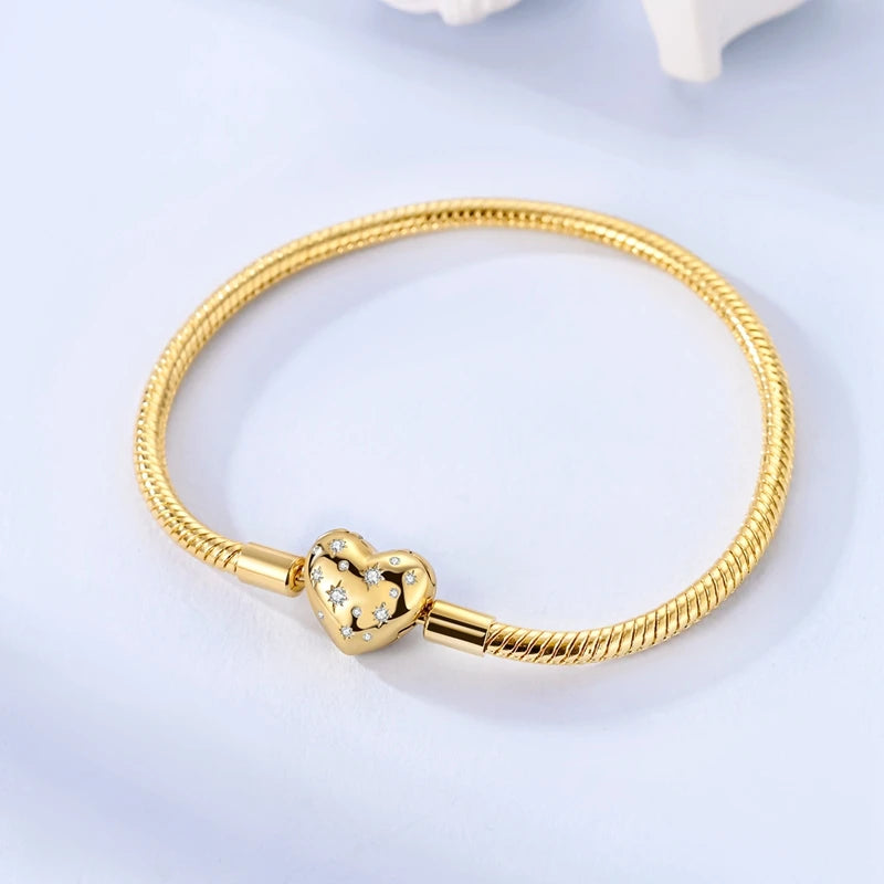 925 Sterling Silver Heart Charm Bracelet for Women - DIY Beads