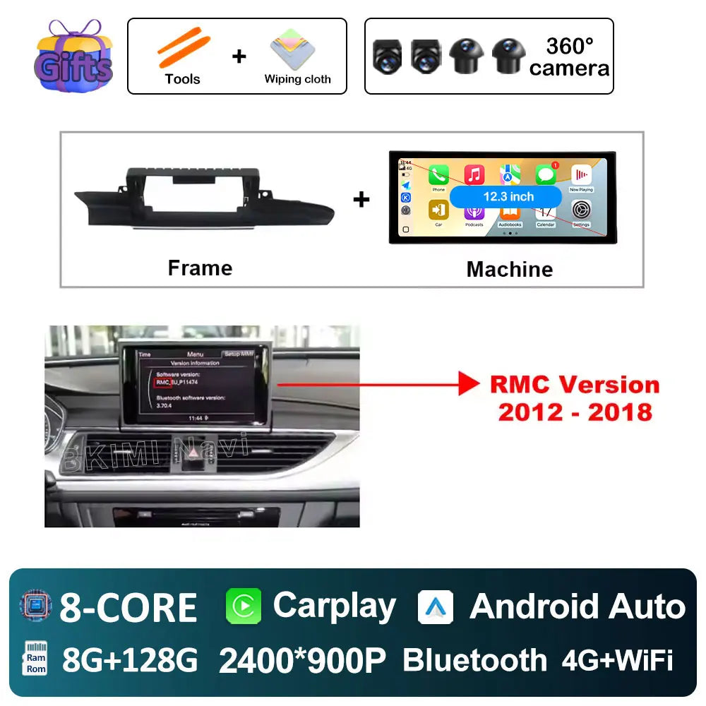 12.3" Android Screen for Audi A6 C7 & A7 (2012–2018) — Wireless CarPlay, Android Auto, QLED, GPS, WiFi