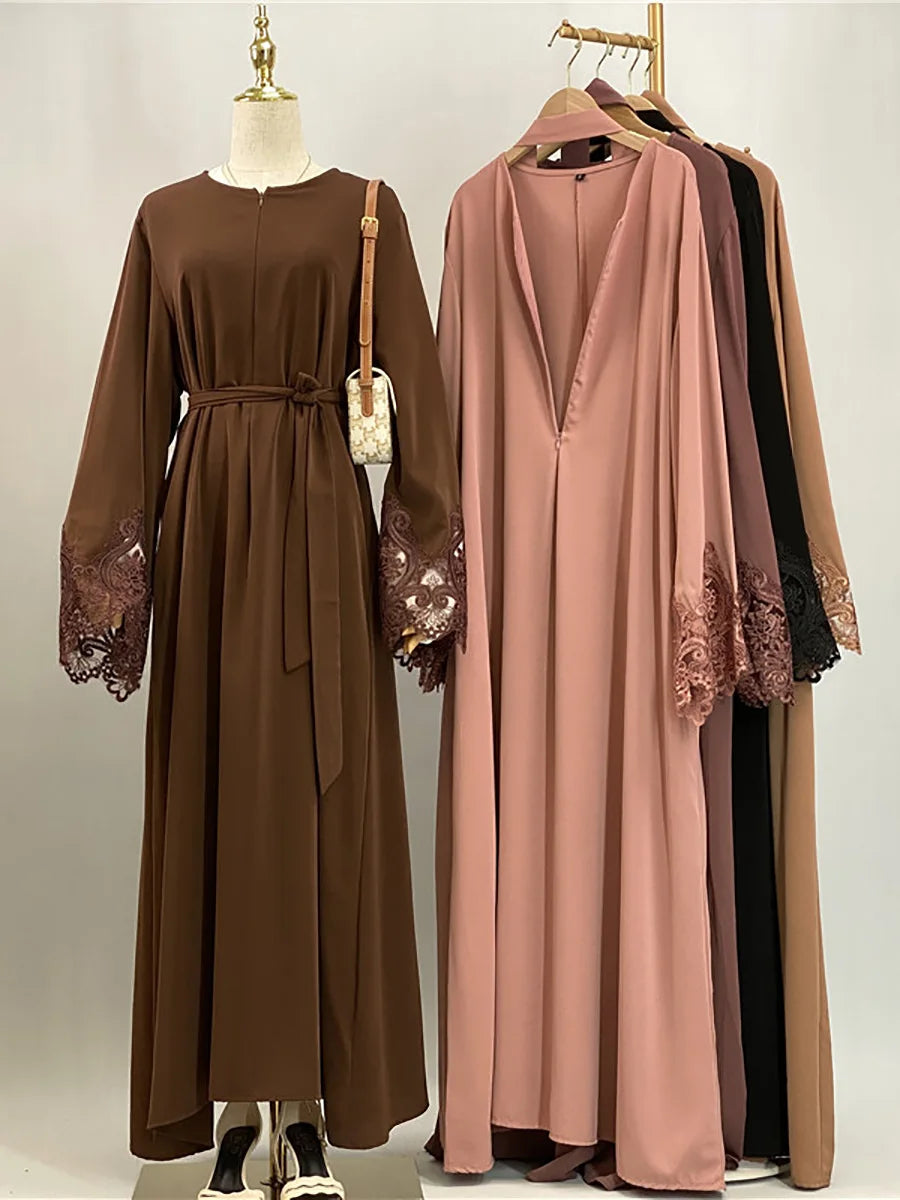 Ramadan Lace Abaya Dubai Luxury Muslim Women Maxi Dress Kebaya Caftan Marocain Femme Modest Robe Islam Clothing Kaftan Vestido