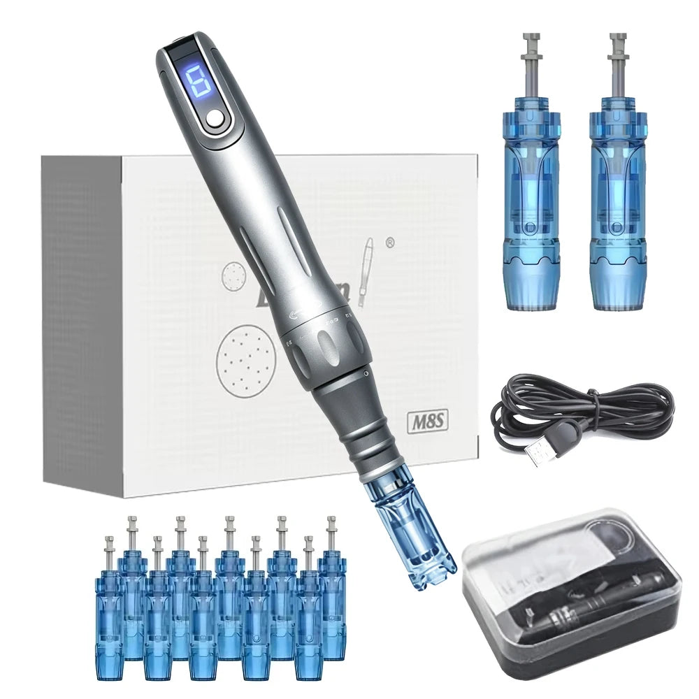 Dermapen M8S Pen Kit with 12pcs 0.25MM Round Nano Replacement Cartridges