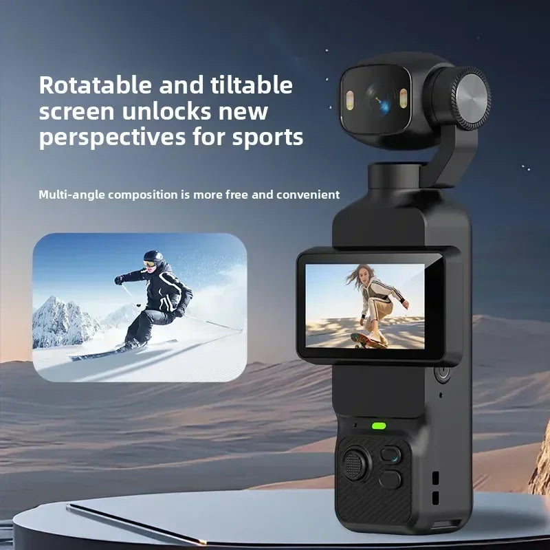 4K Handheld Gimbal Camera — 180° Rotating Lens with Fill Light