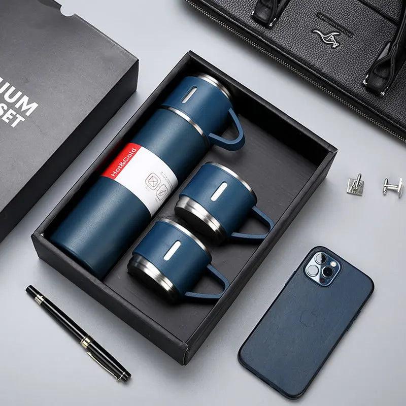 Free LOGO 3 In 1 set of  Thermos Mug Leak_Proof Travel Thermo Cup for Tea Water Coffee Thermo Cafe 500ML Double Stainless Steel