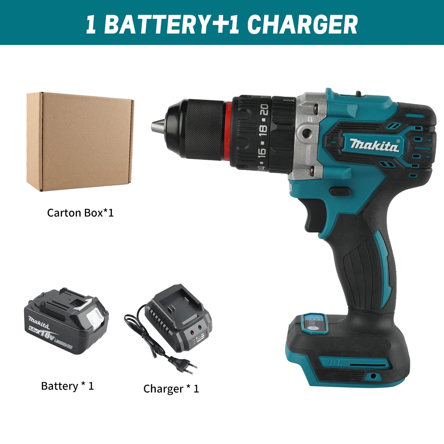 Makita DDF487 18V Brushless Cordless Drill Driver – Lithium Battery Compatible, UK/US/AU/EU Plug