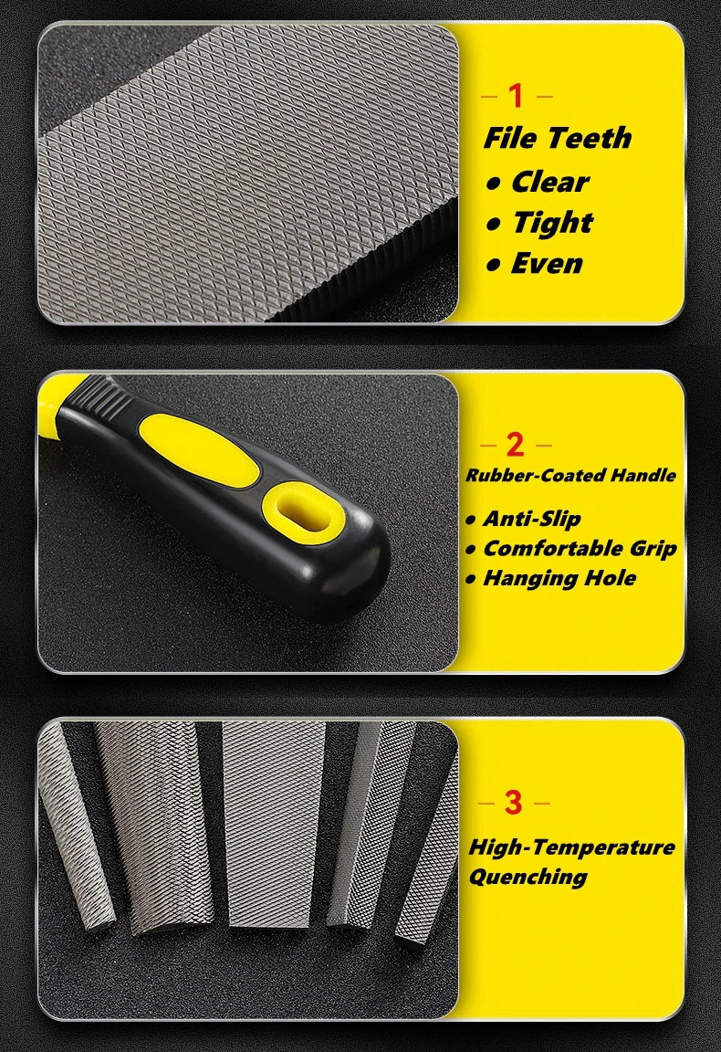 6/8/10 inch High Carbon Steel File, Files Tools for Metal Wood and Stone Trimming, Shaping, Bastard File with Uniform Teeth