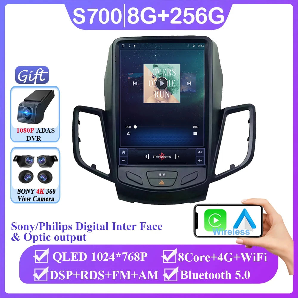 9.7" Android 16 Car Radio Carplay For Ford Fiesta Mk7 2009 2010 2012 2013 2014 2015 2016 Multimedia Player Stereo Screen DVD